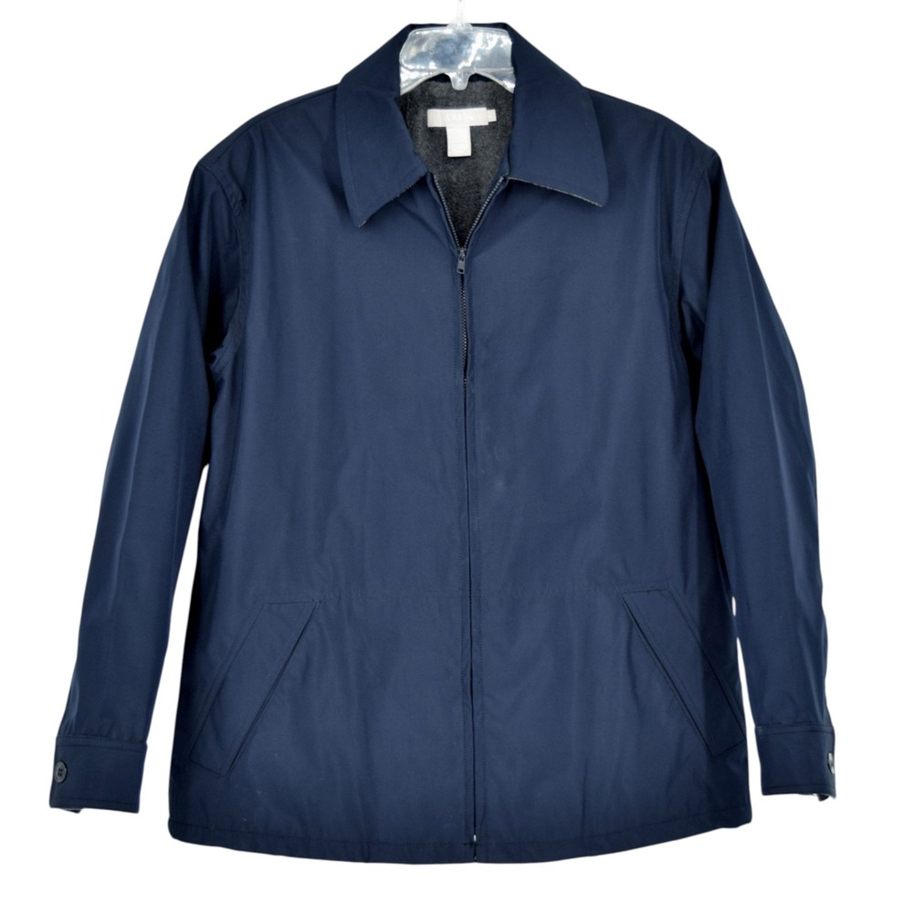 J Crew Navy Full Zip Midweight Fleece Lined PU Bonded Harrington Jacket Men's M